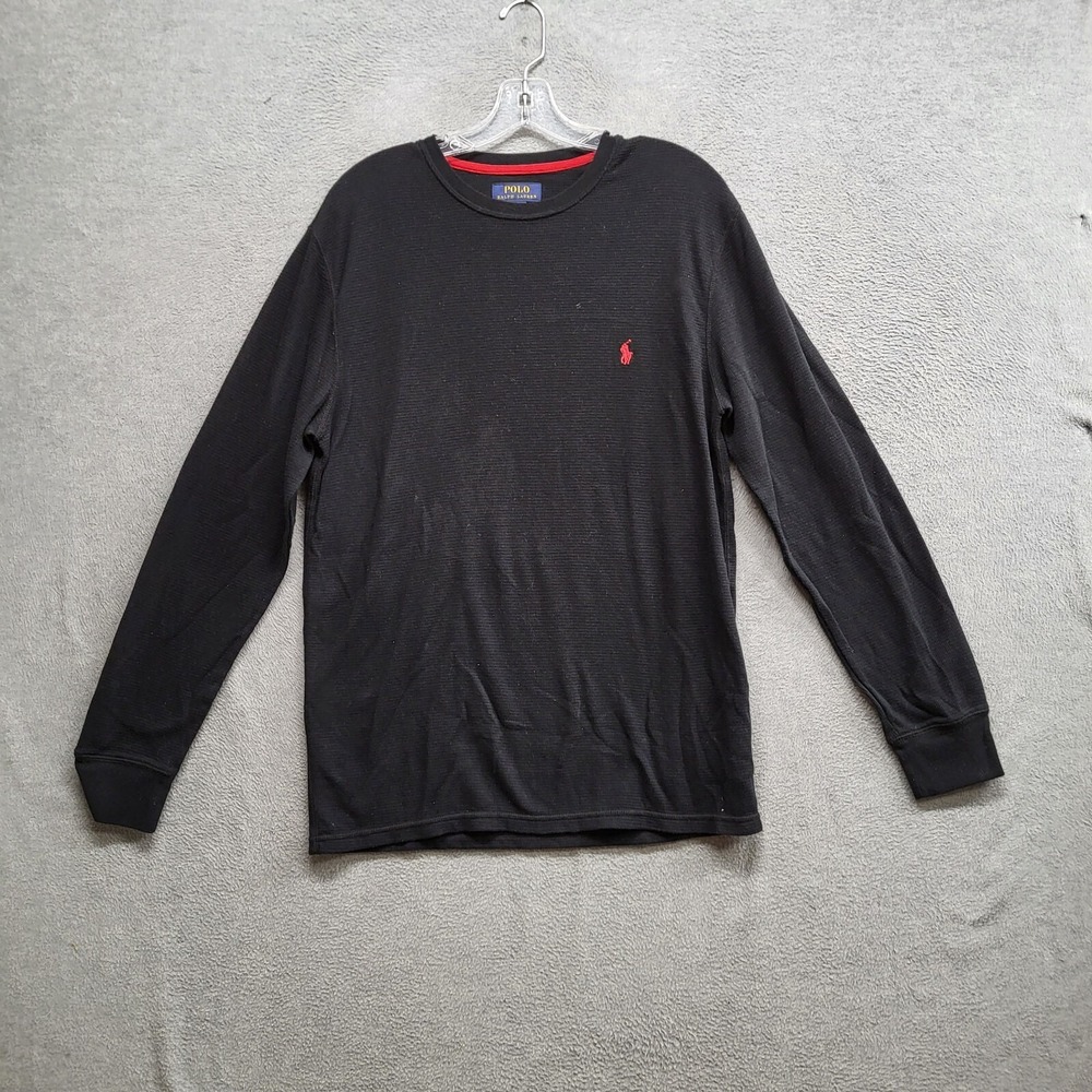 Polo Ralph Lauren Men Sleepwear Large Black Waffle Knit Thermal Logo Embroidered